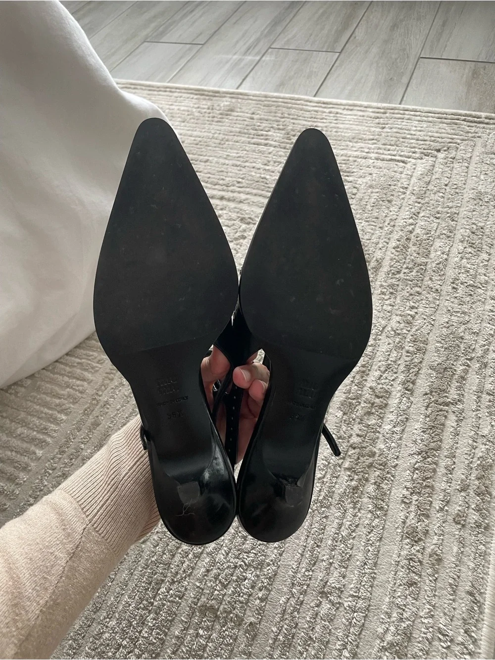 Miu Miu Brushed leather brogue slingback T-strap kitten heels